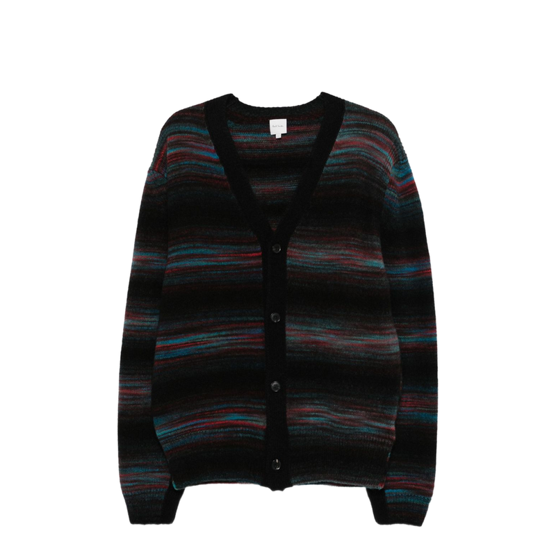 Black V-neck Sweater with Horizontal Stripes