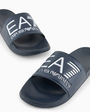EA7 Logo slides with a wide band and anti-slip rubber soles