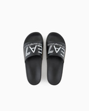 EA7 Logo slides with a wide band and anti-slip rubber soles