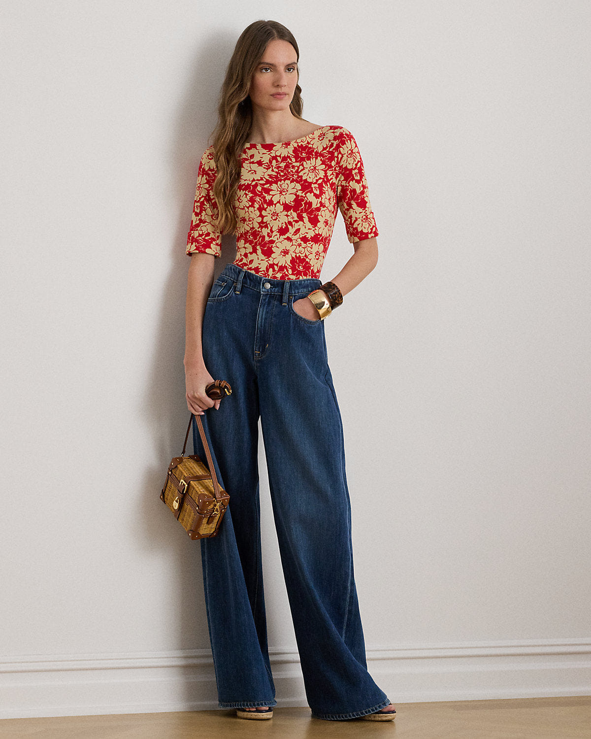Ralph Lauren Floral Stretch Cotton Boatneck T-Shirt