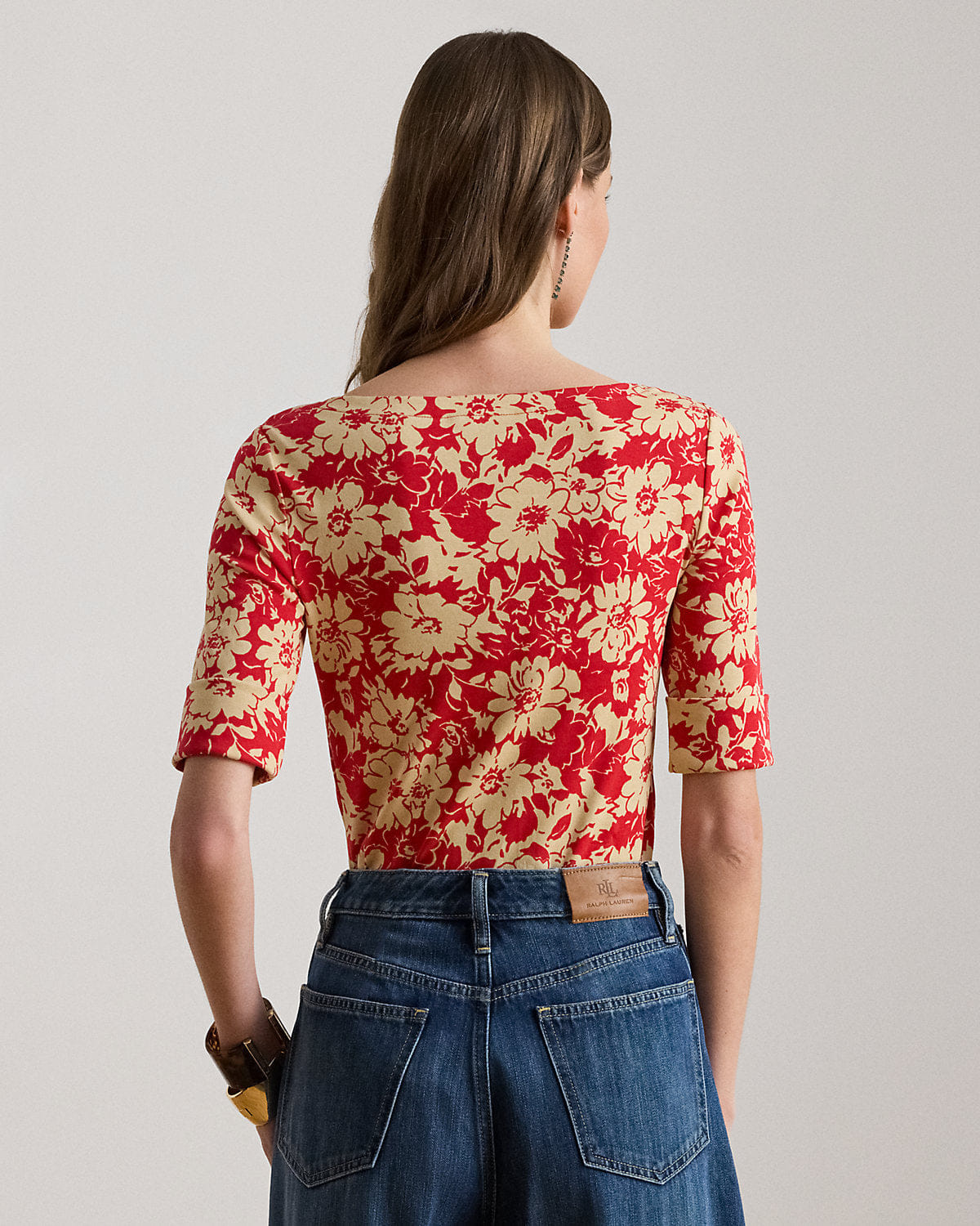 Ralph Lauren Floral Stretch Cotton Boatneck T-Shirt