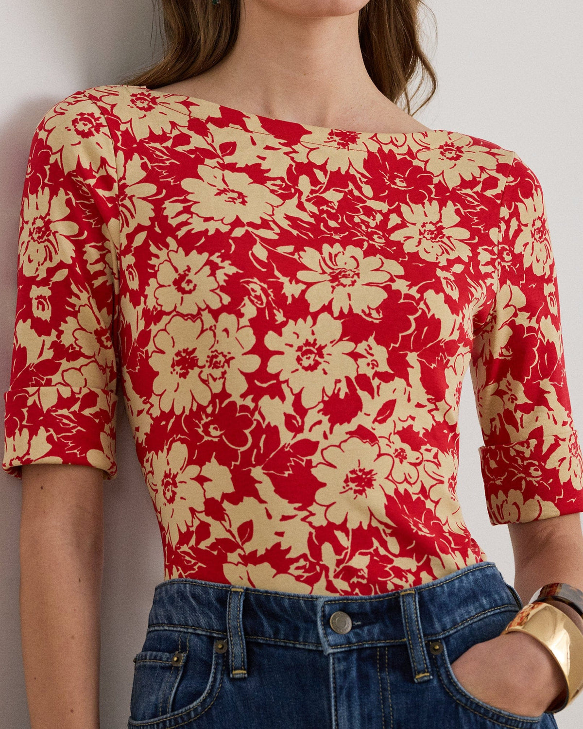 Ralph Lauren Floral Stretch Cotton Boatneck T-Shirt
