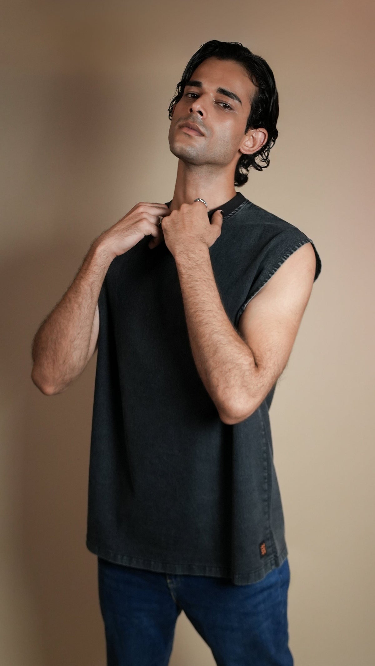 BLACK DENIM MEN'S TANK TOP