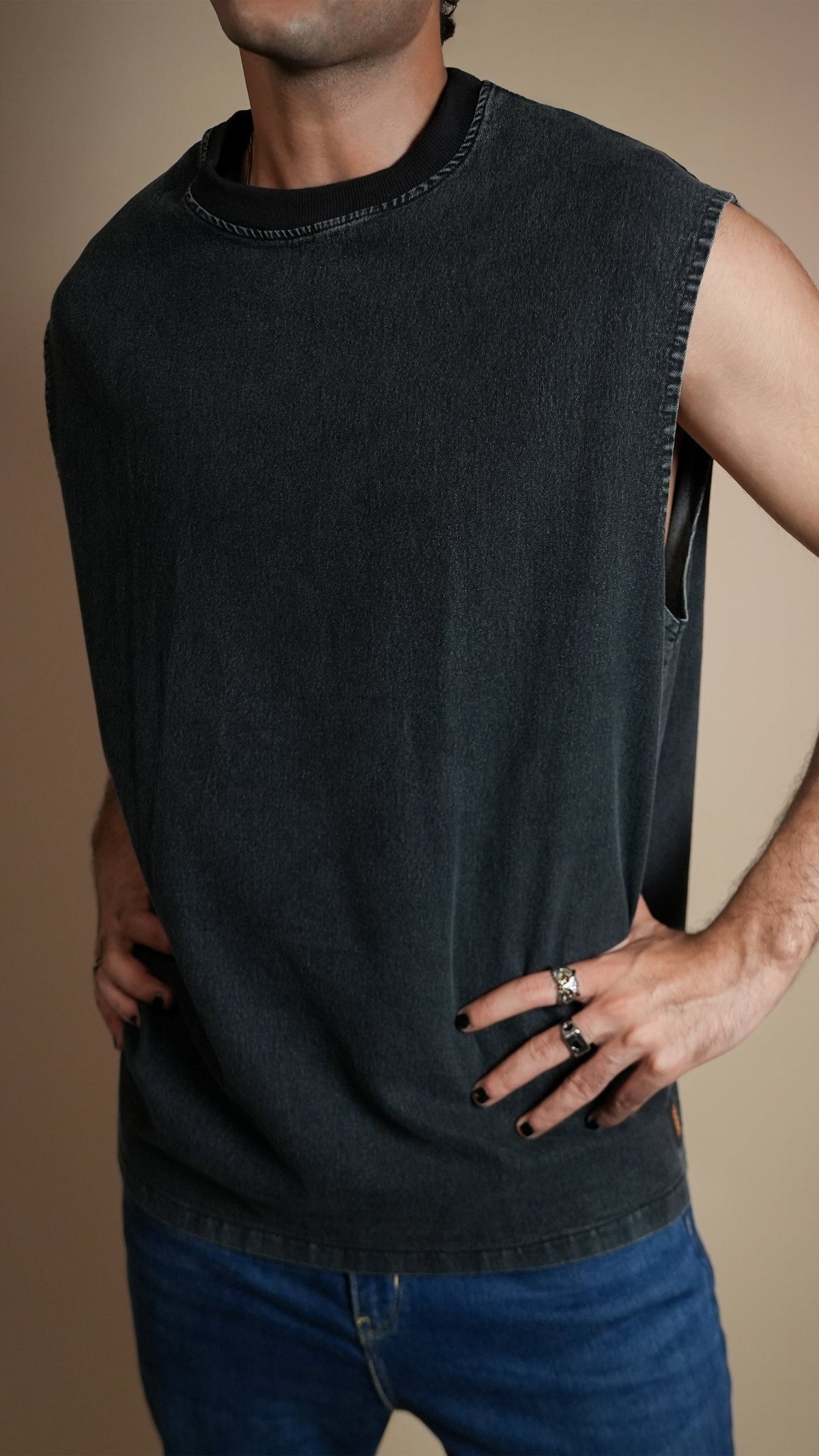 BLACK DENIM MEN'S TANK TOP
