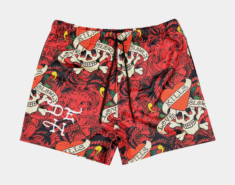 ED HARDY Skull Mesh Mens Shorts (Red/Black)
