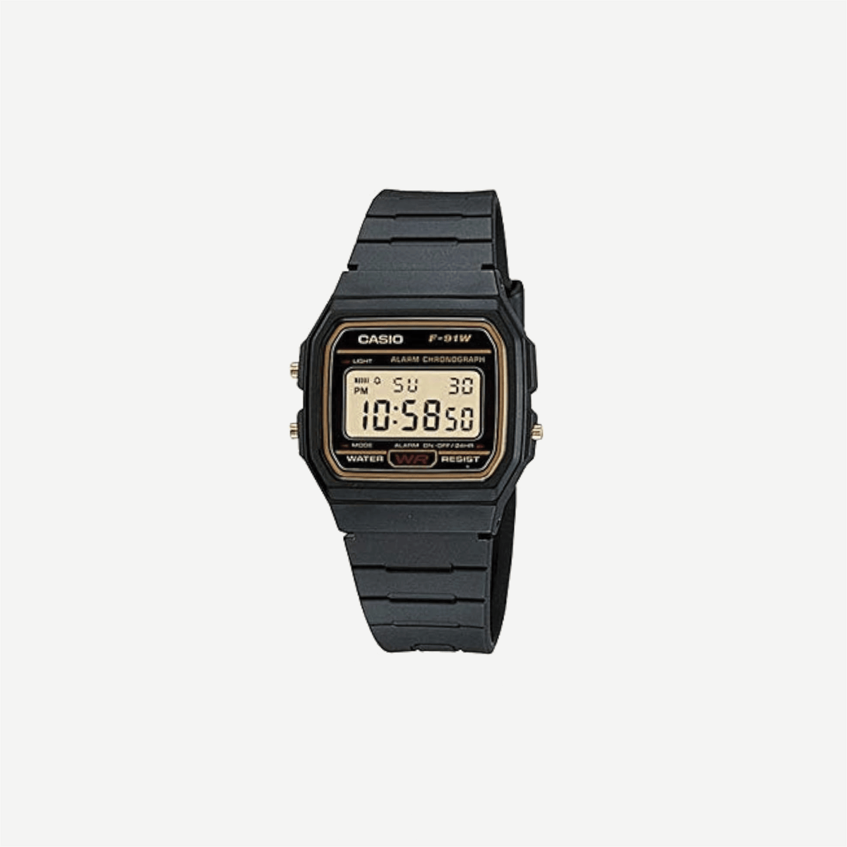 Casio F91WG-9 Retro Black Band Gold Face Alarm Chronograph Digital Watch