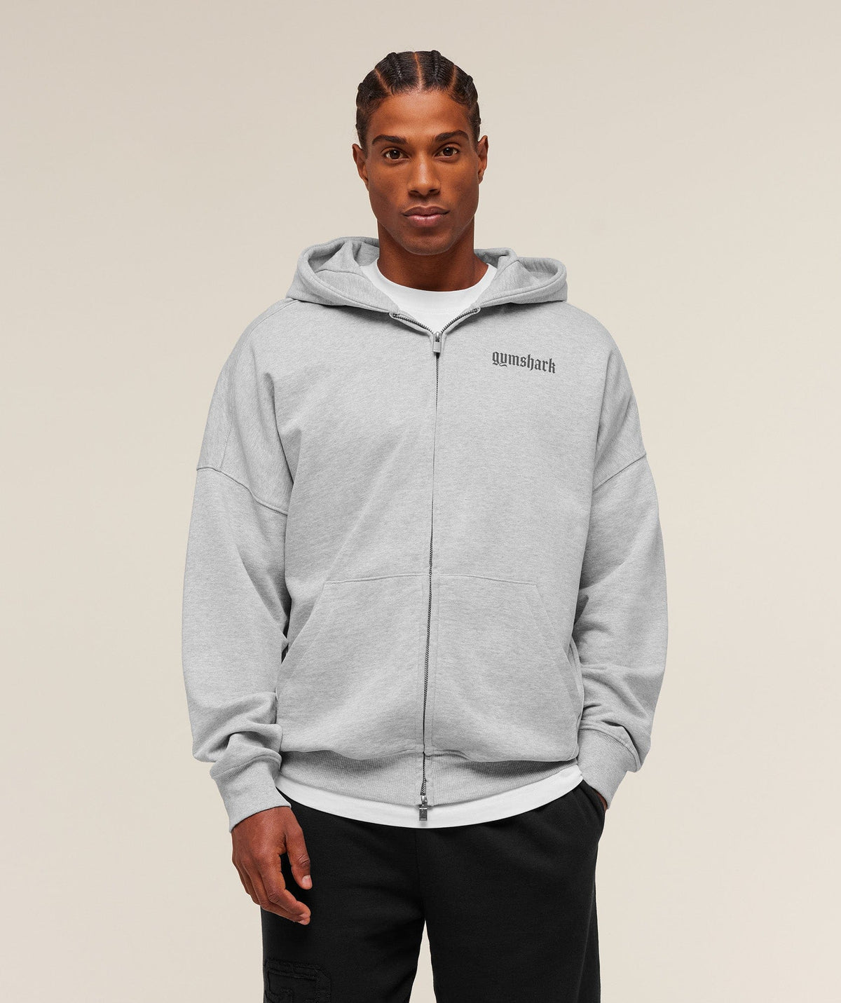 Gymshark Olde English Zip Up Hoodie Soft Grey Marl