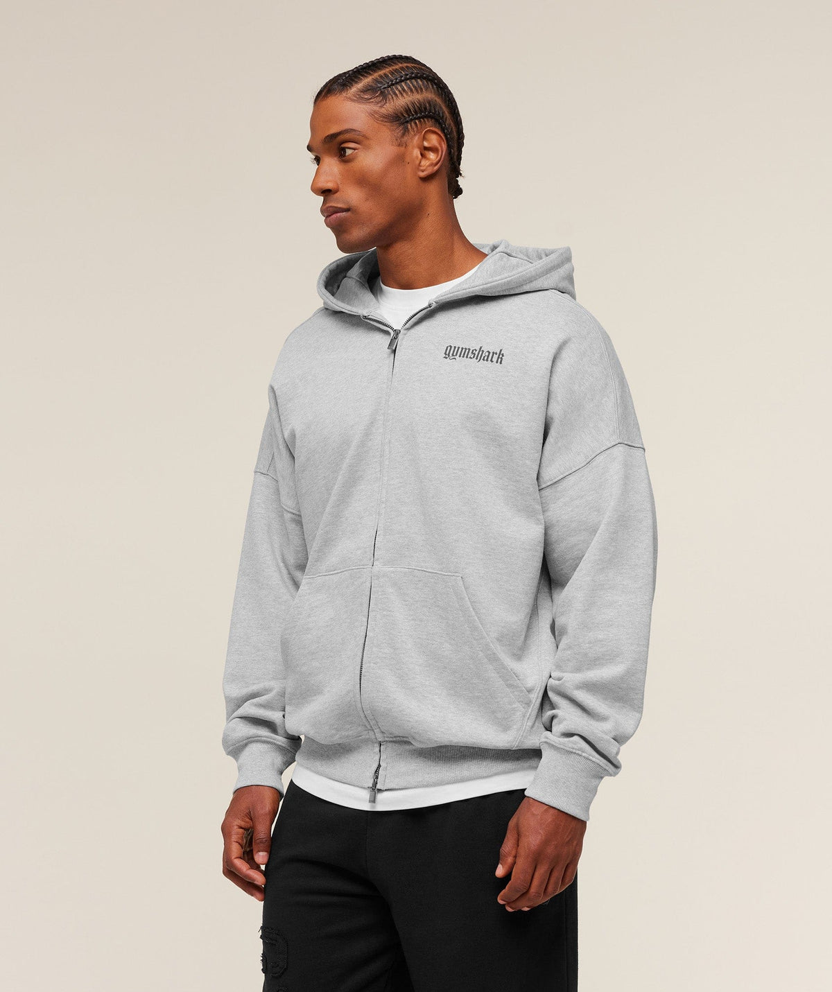 Gymshark Olde English Zip Up Hoodie Soft Grey Marl