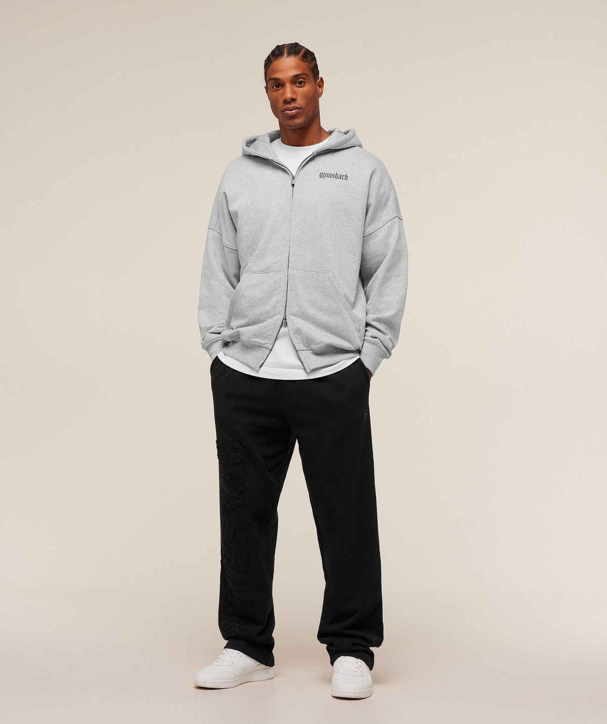 Gymshark Olde English Zip Up Hoodie Soft Grey Marl