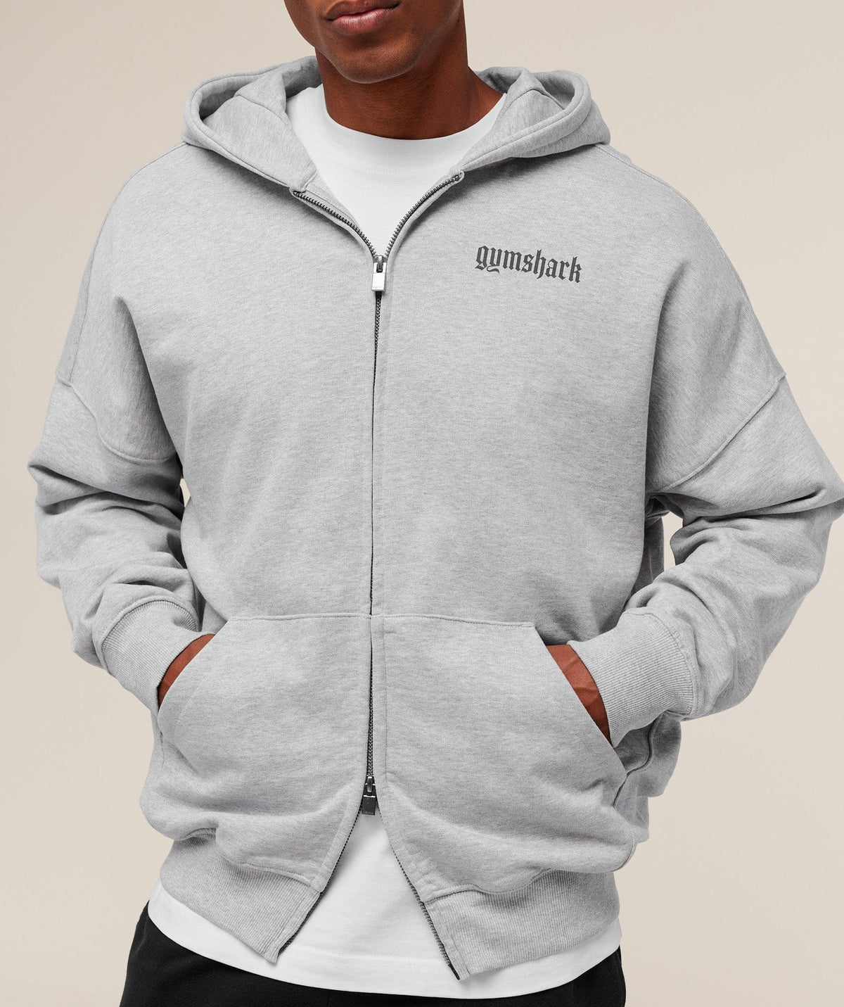 Gymshark Olde English Zip Up Hoodie Soft Grey Marl