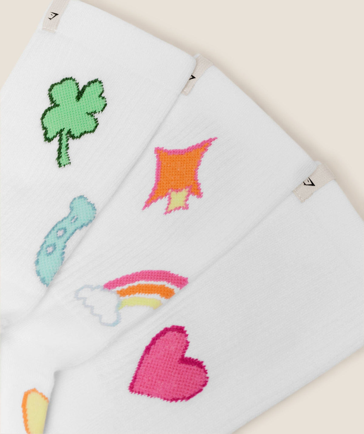 Women's Gymshark Lucky Graphic Crew Socks 3Pk White