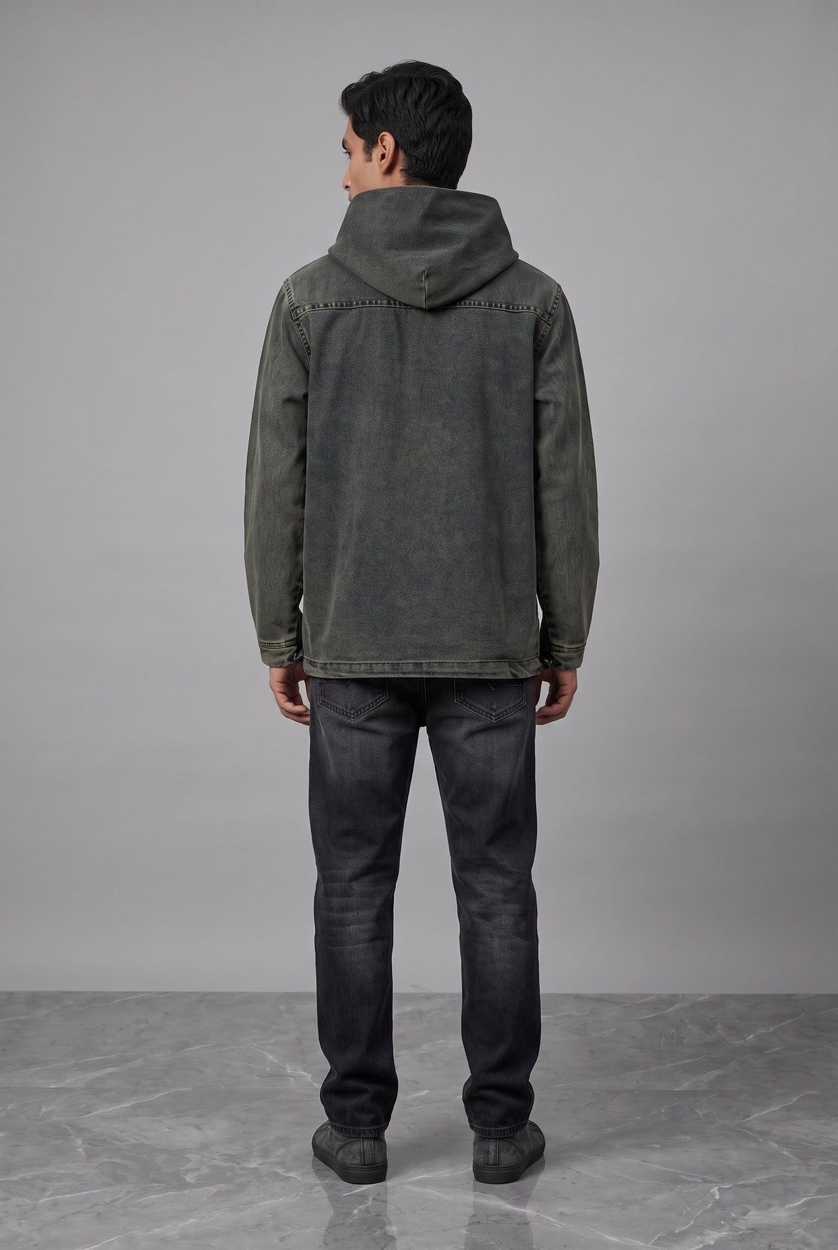 ACID WASH DENIM MEN'S HOODIE