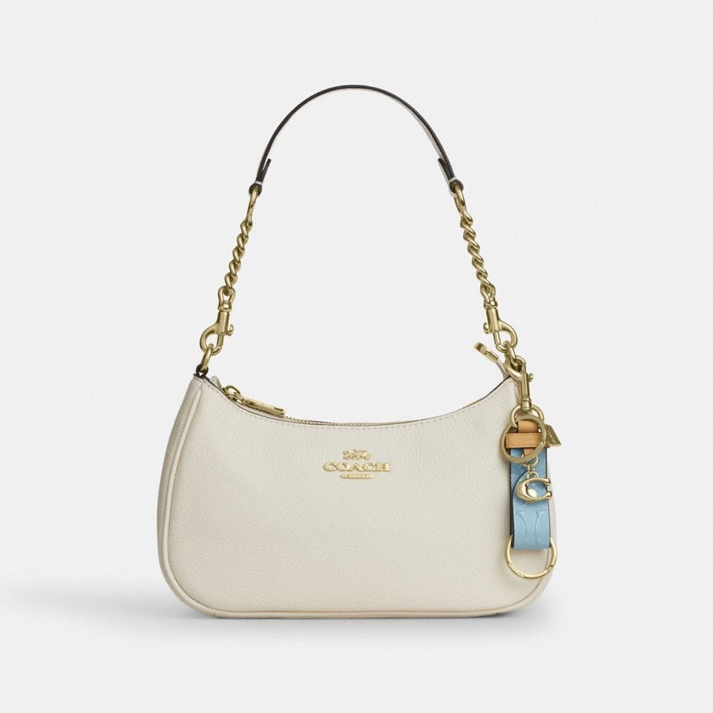 Coach Trigger Snap Bag Charm In Signature Leather With Charm Gold Light Blue