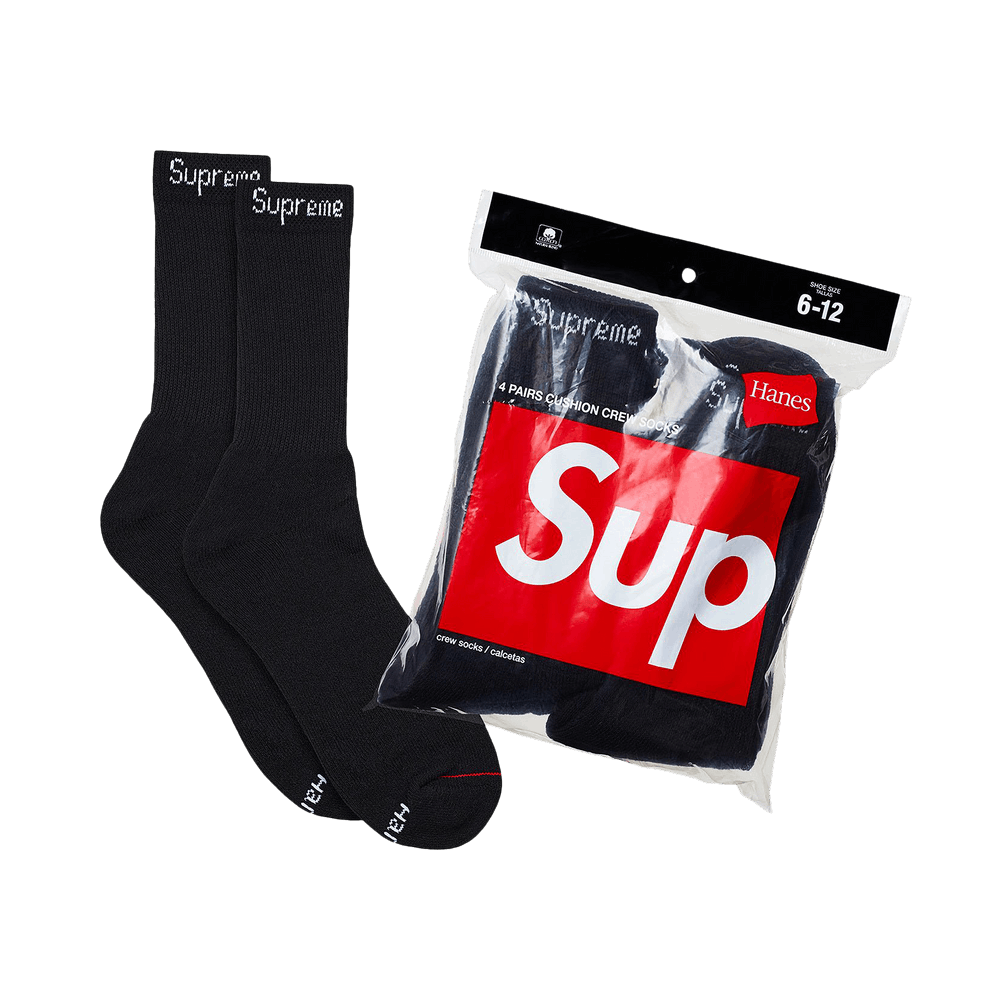 Supreme x Hanes Crew Socks (4 Pack) Black