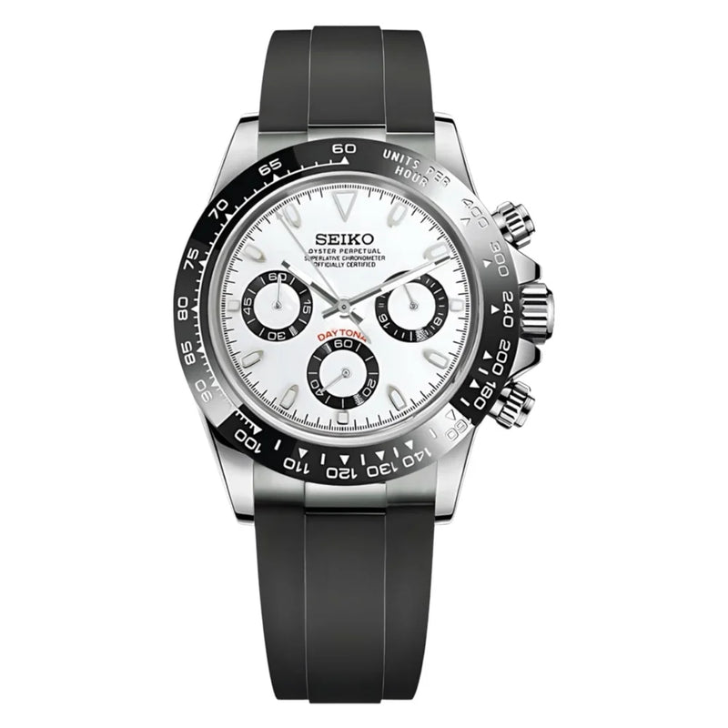 Seiko MOD Daytona Lunette céramique cadran Blanc "PANDA" Oyster Flex