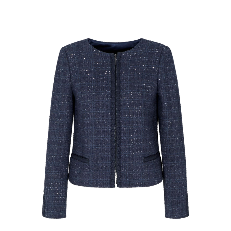 Lurex Tweed Zip-Up Jacket with Micro Sequins