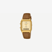 Casio Classics AQ-230EGL-9ADF  Quartz White Dial Analog-Digital Brown Leather Strap Watch
