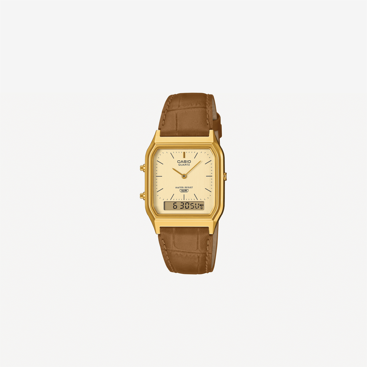 Casio Classics AQ-230EGL-9ADF  Quartz White Dial Analog-Digital Brown Leather Strap Watch
