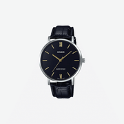 Casio Enticer MTP-VT01L-1BUDF Quartz Black Dial Analog Black Leather Strap Watch