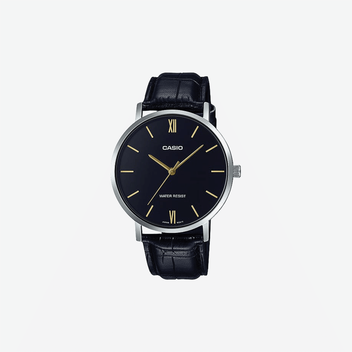 Casio Enticer MTP-VT01L-1BUDF Quartz Black Dial Analog Black Leather Strap Watch