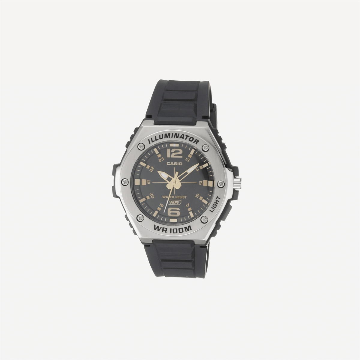 Casio Illuminator Quartz Sport Watch with Black Resin Strap Heavy Duty Metal Bezel Model: MWA100H-1A2V Silver-Tone