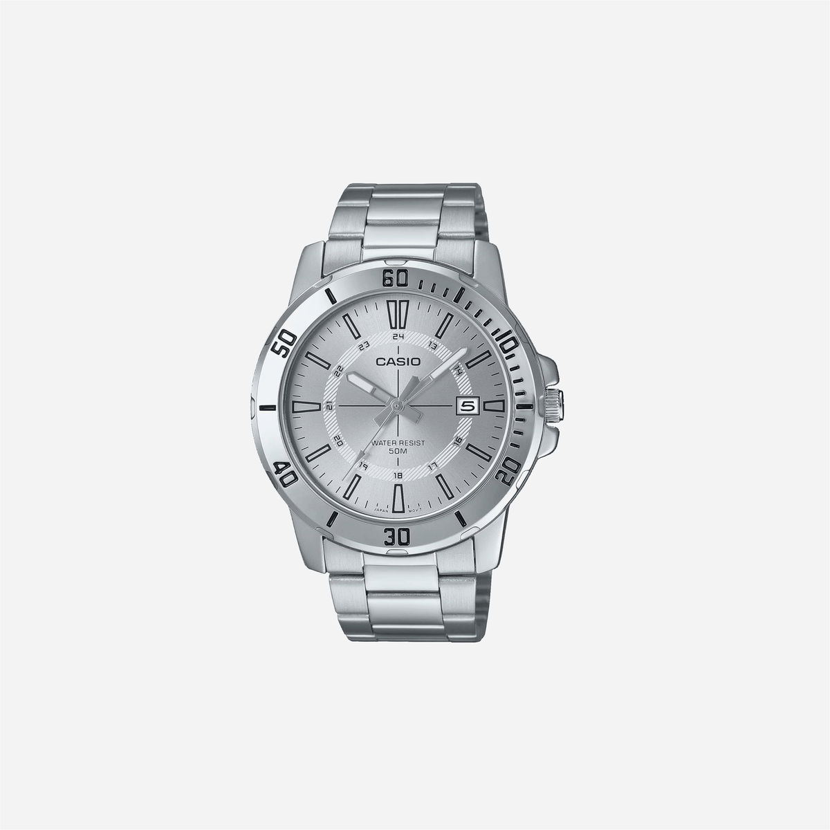 Casio MTP-VD01D-7CV Enticer Stainless Steel 24 Hour Silver Index Dial Casual Analog Sporty Watch