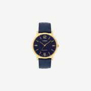 Casio Enticer MTP-SN5YGL-2A Quartz Blue Dial Analog Navy Leather Strap Watch