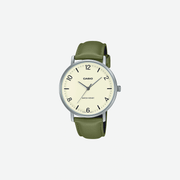 Casio Enticer MTP-VT03L-7BDF Quartz White Dial Analog Green Leather Strap Watch