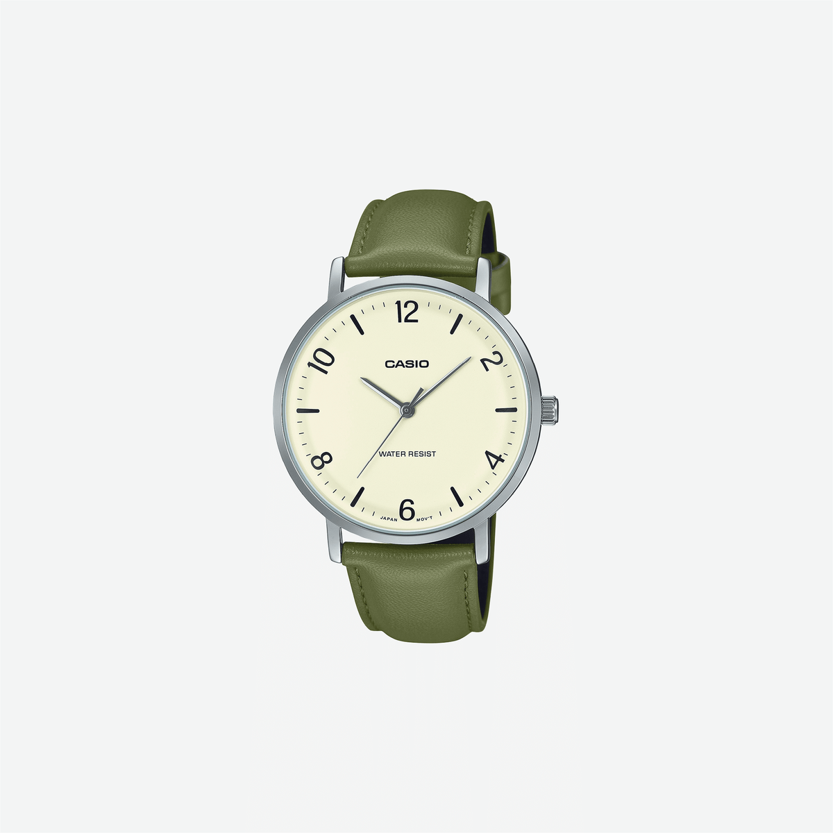 Casio Enticer MTP-VT03L-7BDF Quartz White Dial Analog Green Leather Strap Watch