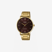Casio MTP-VT01G-5B Gold Tone Stainless Steel Minimalistic Burgundy Dial Watch