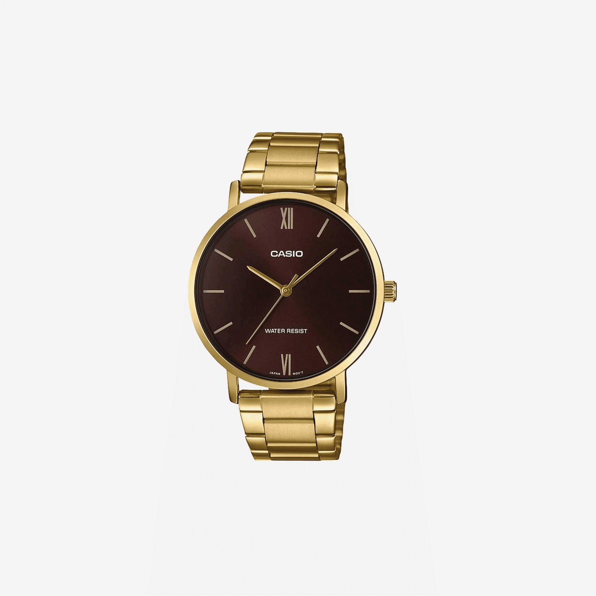 Casio MTP-VT01G-5B Gold Tone Stainless Steel Minimalistic Burgundy Dial Watch