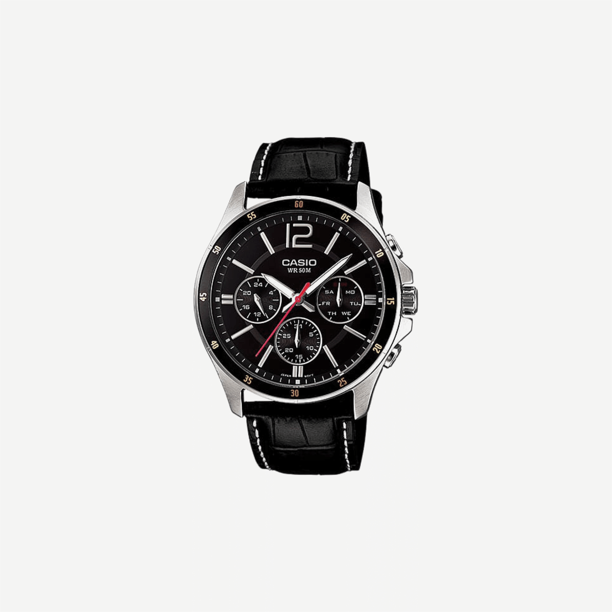Casio Enticer MTP-1374L-1AVDF Quartz Black Dial Chronograph Leather Watch