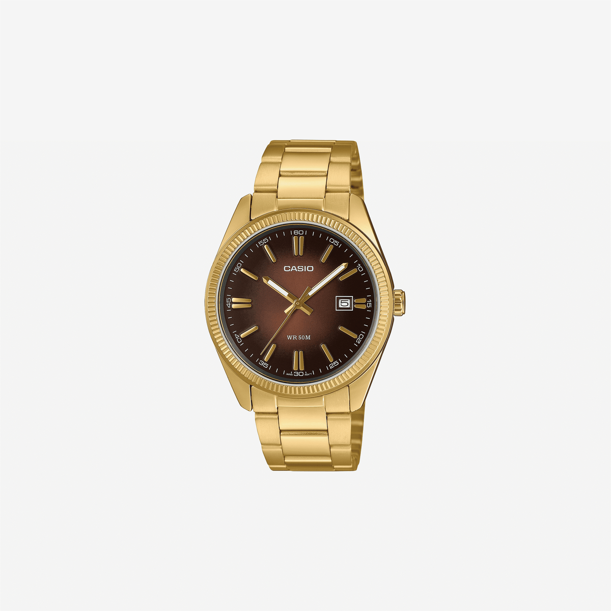 Casio Enticer MTP-1302PGC-5AVEF Quartz Brown Dial Analog Stainless Steel Watch
