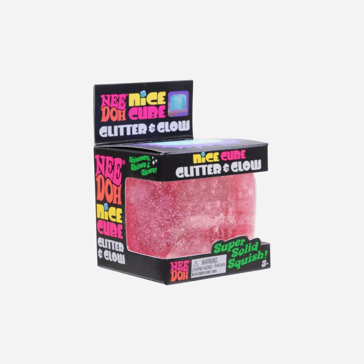 NeeDoh Nice Cube Glitter and Glow Squishy Fidget Toy Pink