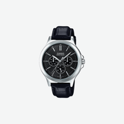 Casio Enticer MTP-V300L-1AUDF Quartz Black Dial Multi-Function Black Leather Strap Watch