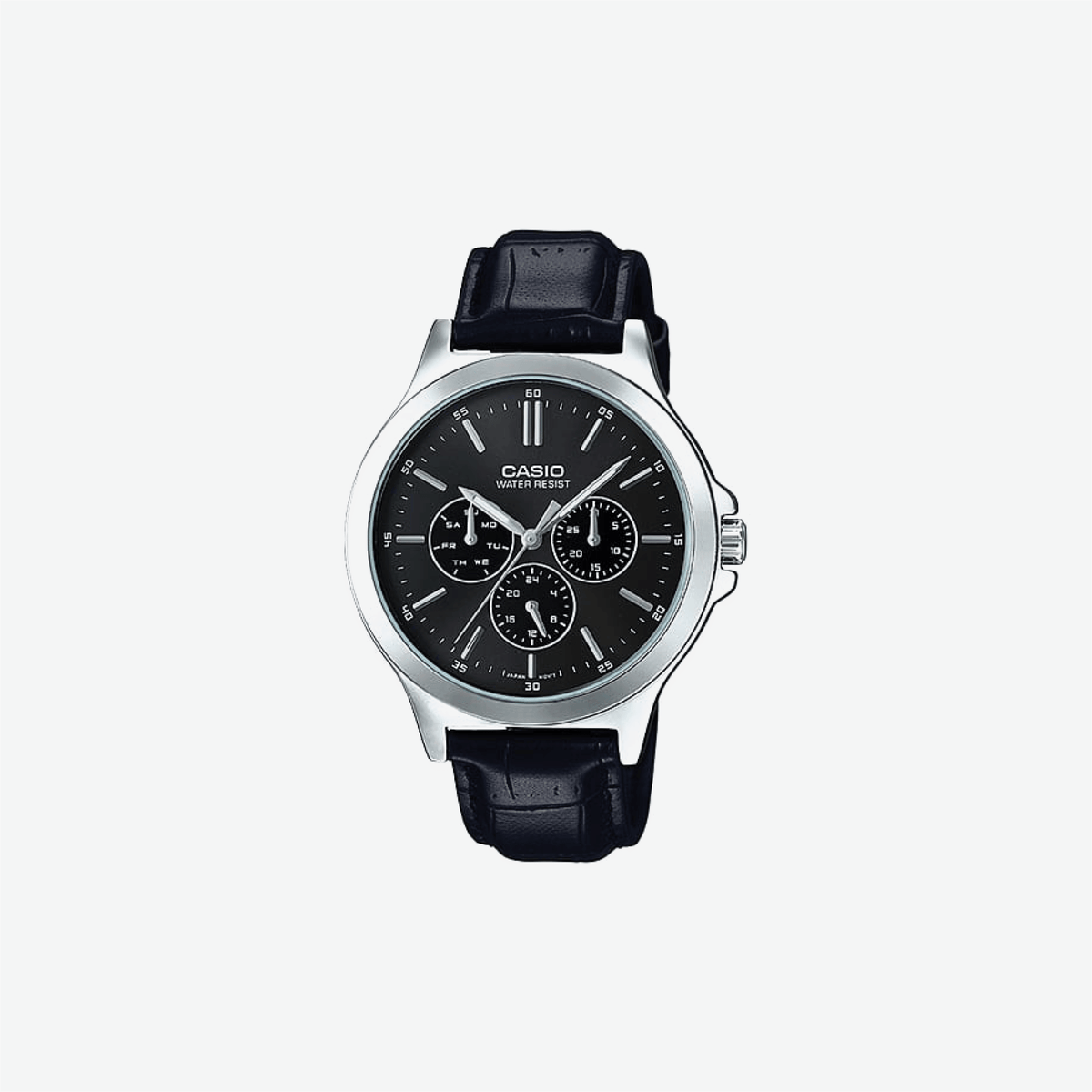 Casio Enticer MTP-V300L-1AUDF Quartz Black Dial Multi-Function Black Leather Strap Watch