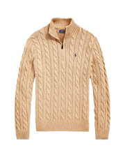 Cable-Knit Cotton Quarter-Zip Jumper (Camel Melange)