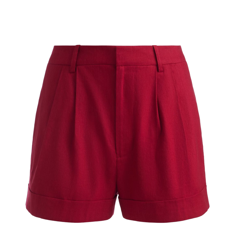 Conry Linen Cuffed Shorts In Dark Cherry