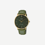 Casio MTP-VT01GL-3B Minimalistic Gold Tone Green Leather Band Green Dial Analog Watch