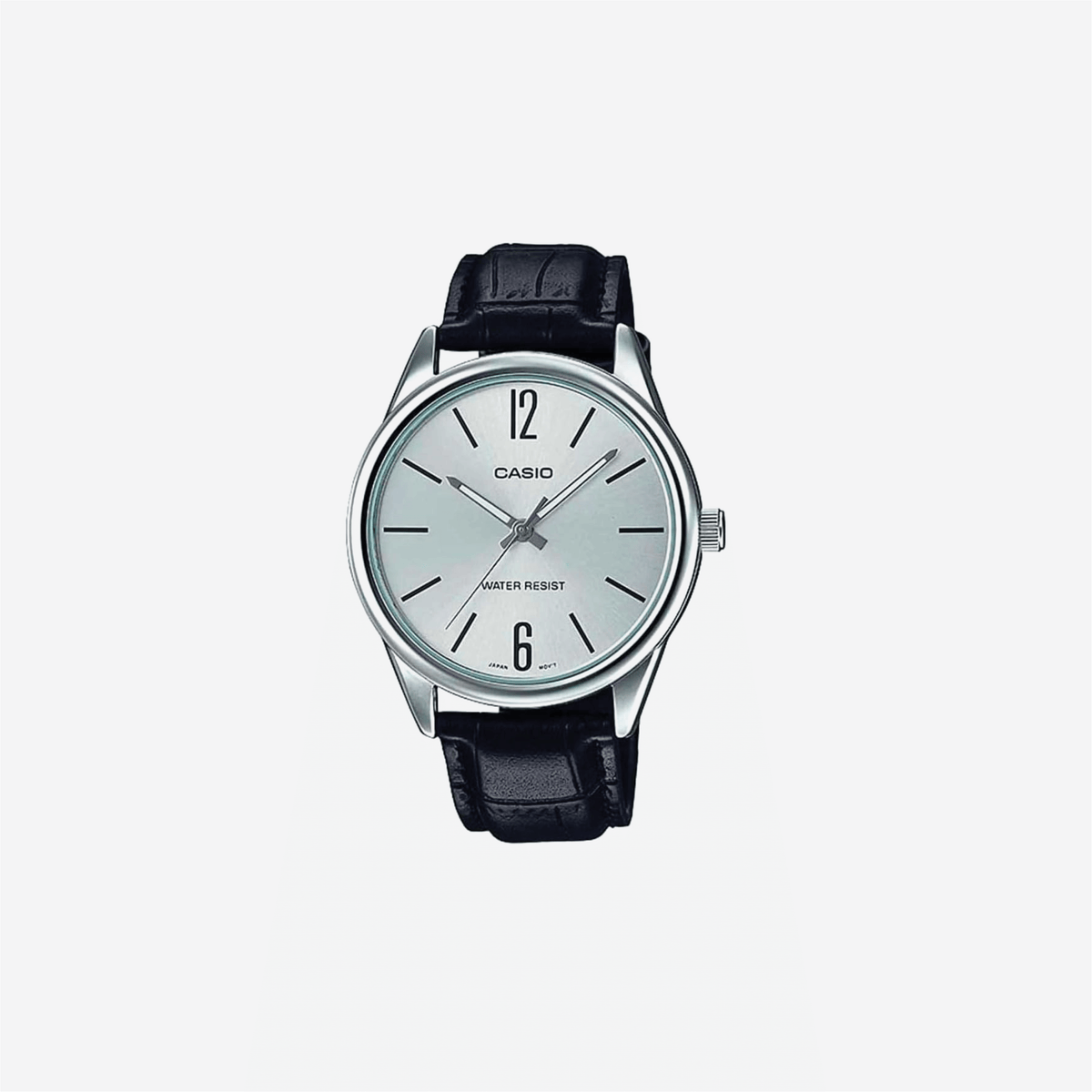 Casio #MTP-V005L-7B Standard Analog Black Leather Band Silver Dial Watch