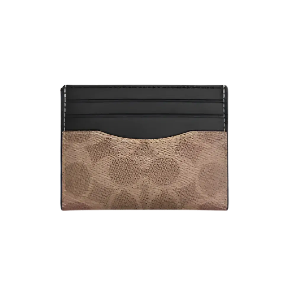 Coach Slim Id Card Case In Signature Canvas 'Tan & Black'