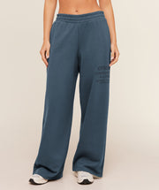 Women's Gymshark Stacked Graphic Wide Leg Joggers Stealth Blue