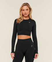 Gymshark Everyday Seamless Long Sleeve Crop Top - Black