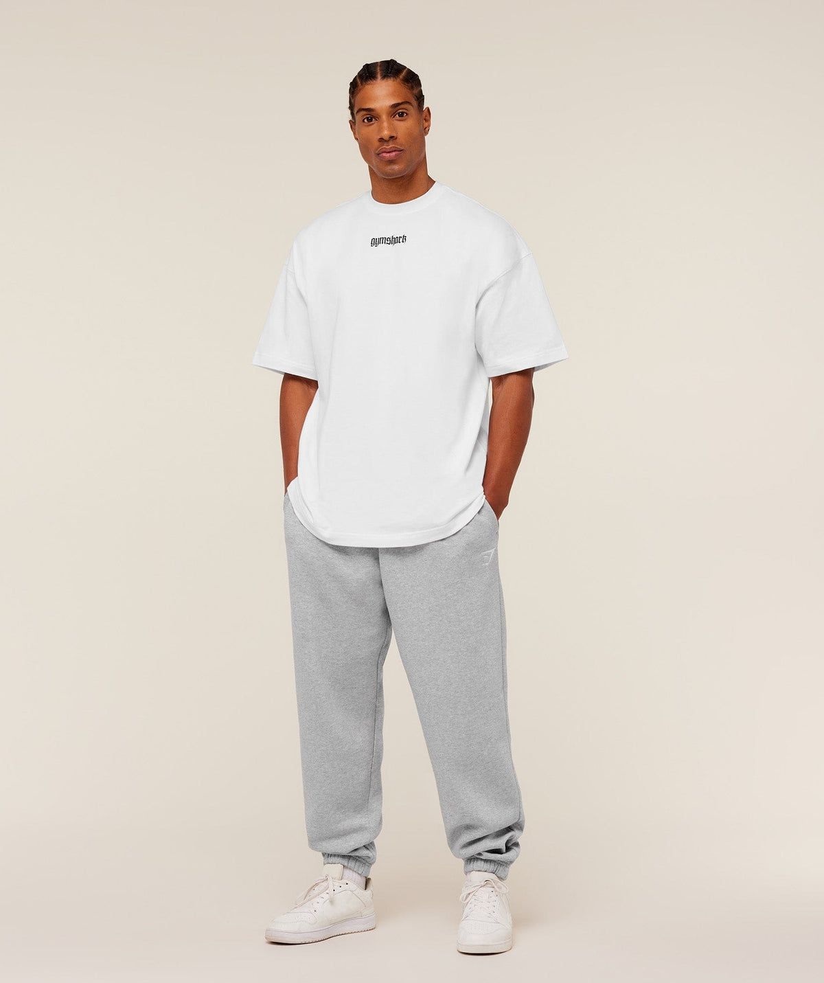 Gymshark Crest Oversized Joggers Light Grey Core Marl
