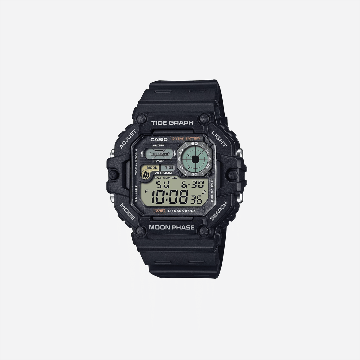 Casio Illuminator WS-1700H-1AV Black Resin Strap Tide Graph Moon Phase 10-Year Battery Digital Watch