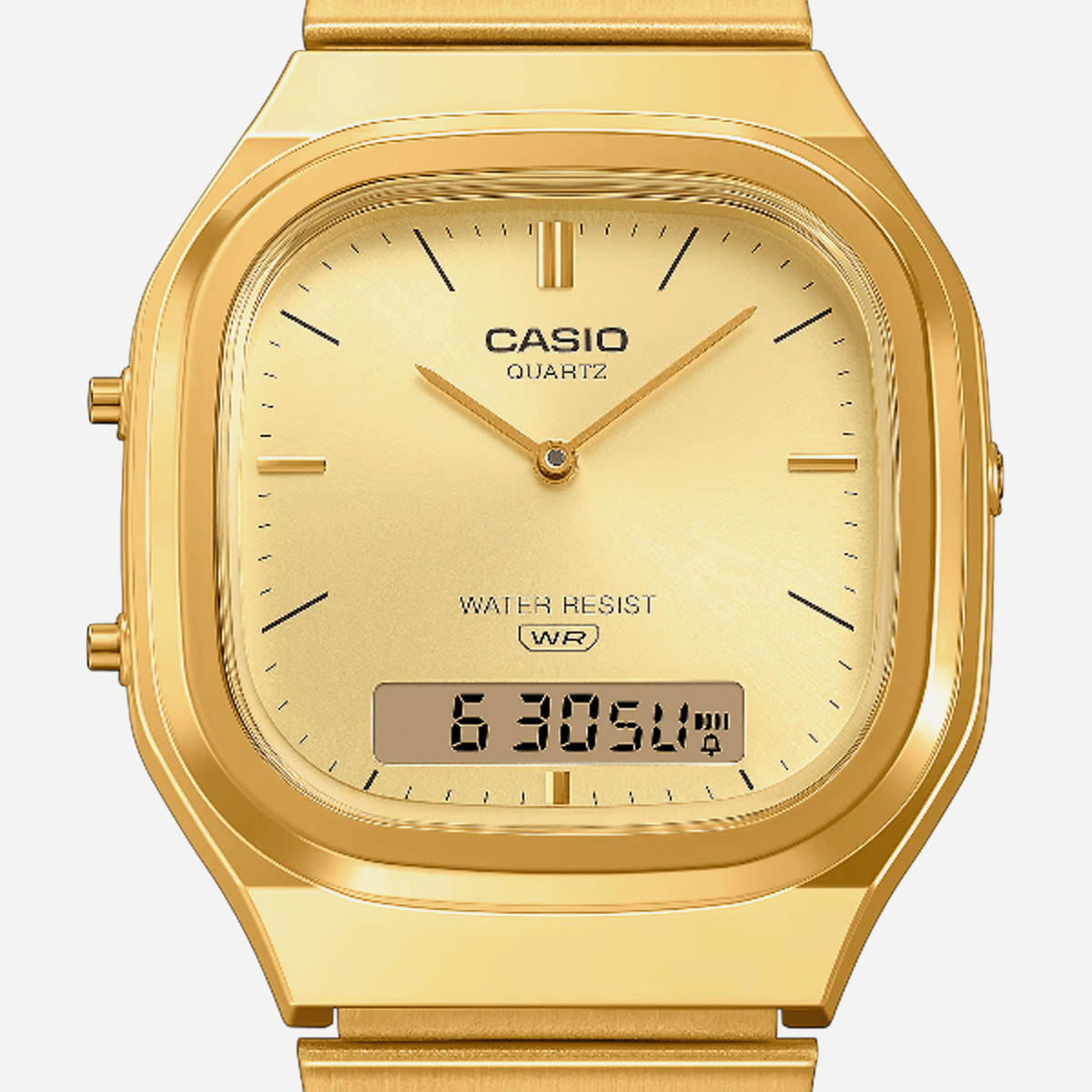 Casio Vintage AQ-240EG-9A Gold-Tone Analog Digital Retro Stainless Steel Watch with Dual Time