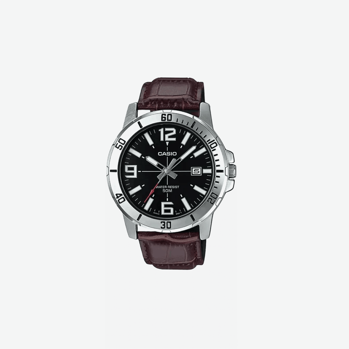 Casio MTP-VD01L-1BVUDF Black Dial Brown Leather Strap Watch