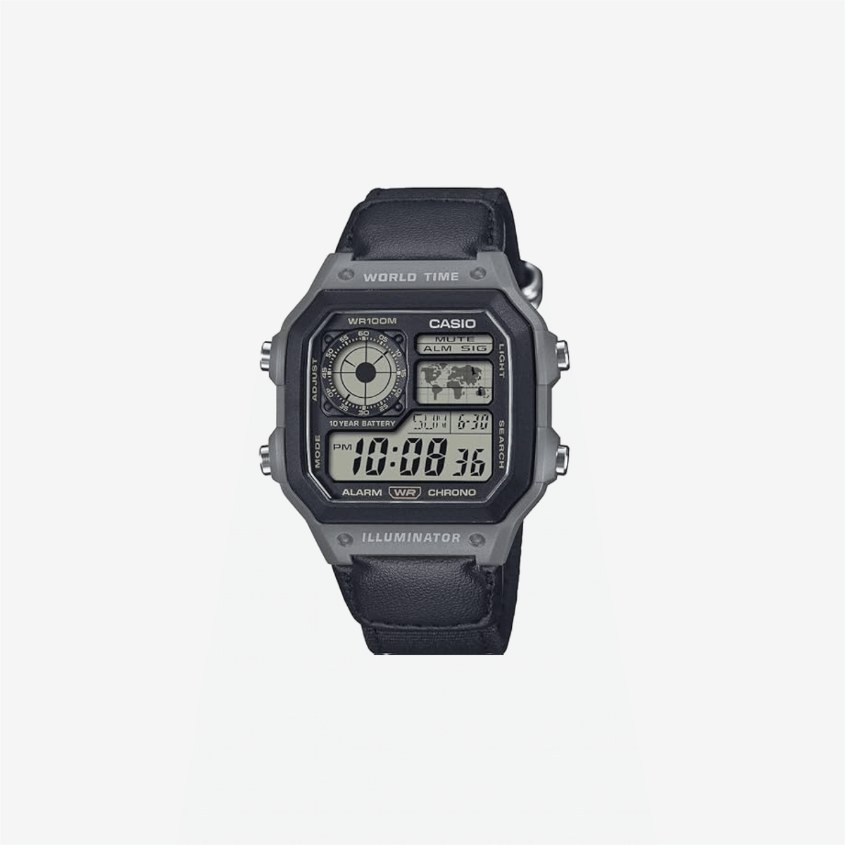 Casio AE1200 Series Black/Green LED Illuminator World Time