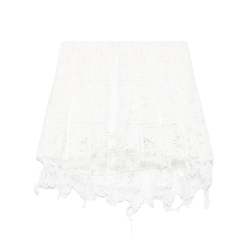 Pleated Mini Skirt in Cotton Blend White