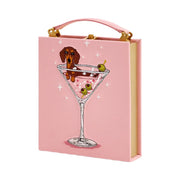 Jw Pei Taya Wine Glass Puppy Pattern Book Shape Clutch Bag Pink